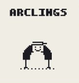 Pixel art graphic labeled 'ARCLINGS' showing a simple black-and-white character design on a beige background.