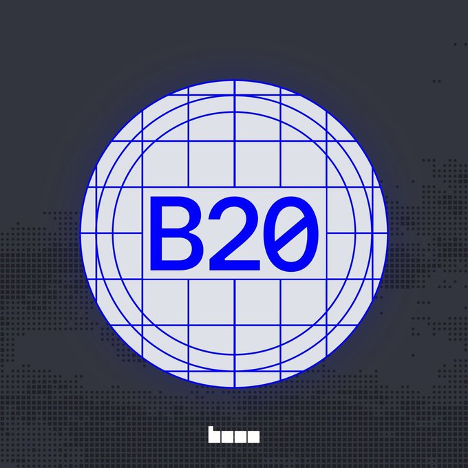 A logo featuring a blue globe with the text 'B20' on a dark blue background.