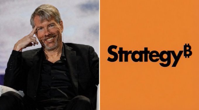 A man with a beard in a black shirt smiling, next to the text 'Strategy' on an orange background.