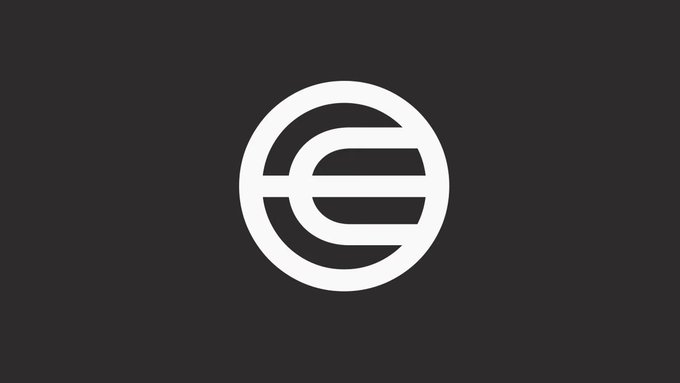 A minimalist dark gray logo featuring a stylized white circular design resembling intertwined letters, possibly 'e' and 'c', on a dark background.
