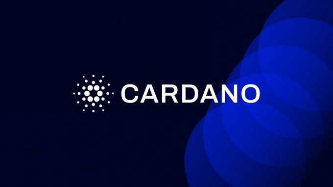 The image displays the Cardano logo and brand name in white against a deep blue background with abstract blue circle designs, visually reinforcing the tagline "Made for trust. Built to last." by presenting Cardano as a reliable, established blockchain platform.
