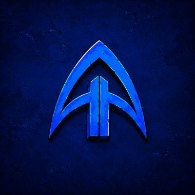 A stylized blue arrowhead logo with an internal "A" design is displayed against a dark, textured navy background, representing the Arcadians NFT brand featured in the giveaway announcement offering 7 guaranteed mint spots.