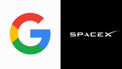 The image displays the Google logo (a colorful "G" in red, yellow, green, and blue) alongside the SpaceX wordmark, visually representing the two companies referenced in the post about Google's significant $94.1 billion SpaceX holding disclosed in their 10-Q filing.