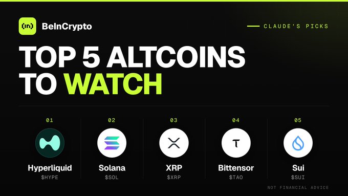 The image features an infographic with information about five altcoins. The top five altcoins are displayed at the center of the infographic, accompanied by logos representing each coin. A list below names these coins, including one named "SOL". The infographic also includes a rating system for these altcoins and offers advice on how to watch them.