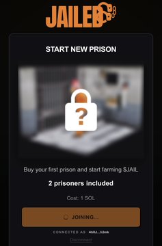 The image shows a black screen displaying an advertisement for a new prison system. The advertisement is accompanied by a photo of a piggy bank with a lock, indicating that joining the prison would be like depositing money into the piggy bank. A question mark appears at the bottom of the image, inviting viewers to enter their desired amount in the box below it. The text at the top of the image states "Jailified", implying that this is an advertisement for a new jail system.