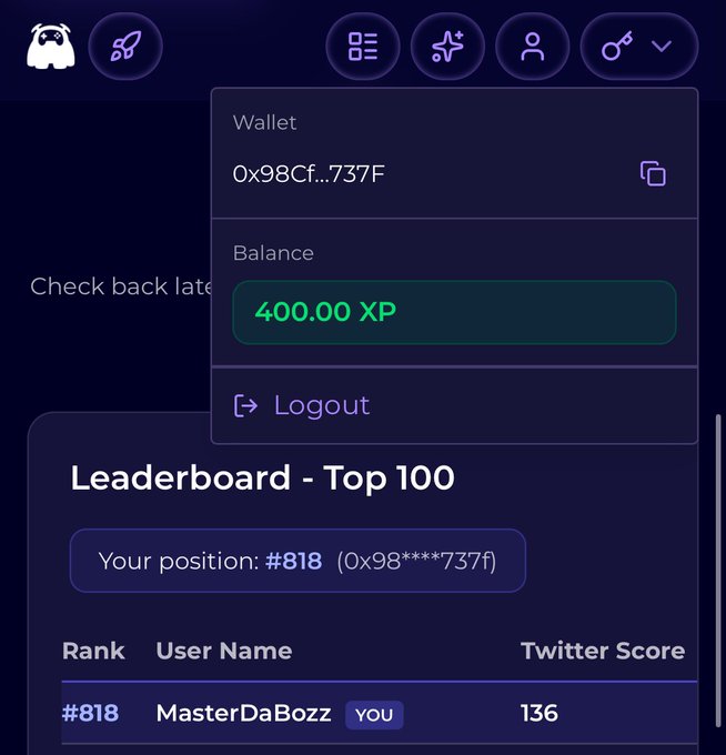 The image shows a screenshot of a website displaying data related to an XP distribution campaign that has ended, and XP is currently live. The top score for the campaign is 818, with the user having their name listed as MasterDooz. There are several other scores in the picture indicating what content was created around the Xoob campaign, including a TweetScore of 146 and a TwitterScore of 135. Additionally, there's an XP bonus of 400XP that appears to have been achieved recently. The post seems to be discussing this XP distribution scenario with some context about the final outcome of the campaign.