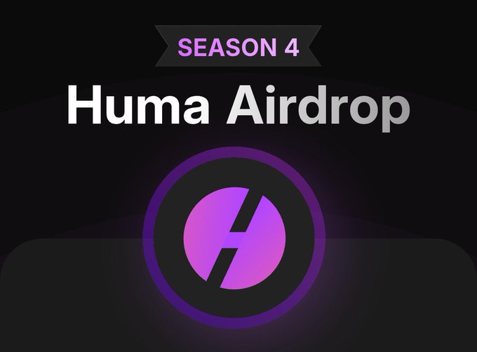 The image features a purple circle with a black outline, which is the logo for Huma Airdrop. The text "Huma Airdrop" is written below the logo, indicating that this is an advertisement or promotional material related to the Huma Airdrop cryptocurrency.
