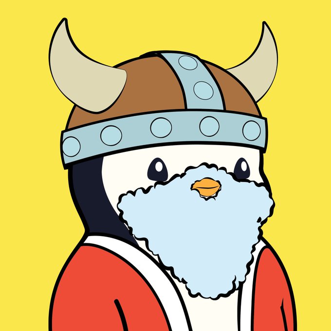A cartoon illustration of a character with a white beard, wearing a horned brown and blue Viking helmet and a red outfit, set against a yellow background.