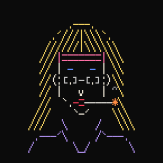 A retro-style digital illustration of a girl with yellow hair, blue eyes, and a cigarette in her mouth, with dotted text resembling emoticons near her eyes.
