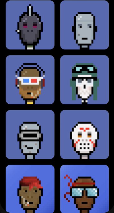 The image shows a 4x2 grid of pixel art character portraits, likely NFT avatars from the Derp (DERP) collection, featuring diverse helmeted and masked figures in a retro 8-bit style. The playful, cartoonish character designs align with the lighthearted "good night" meme the poster shared alongside the $DERP ticker.