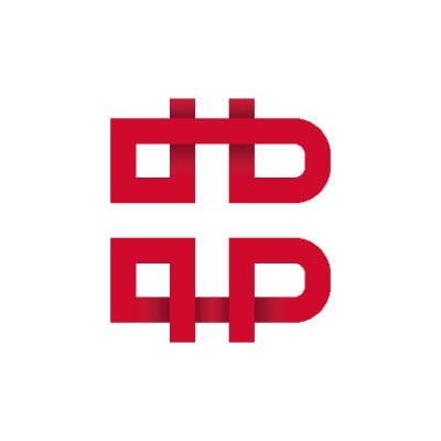 A red logo design featuring stylized letters in a geometric arrangement on a white background.