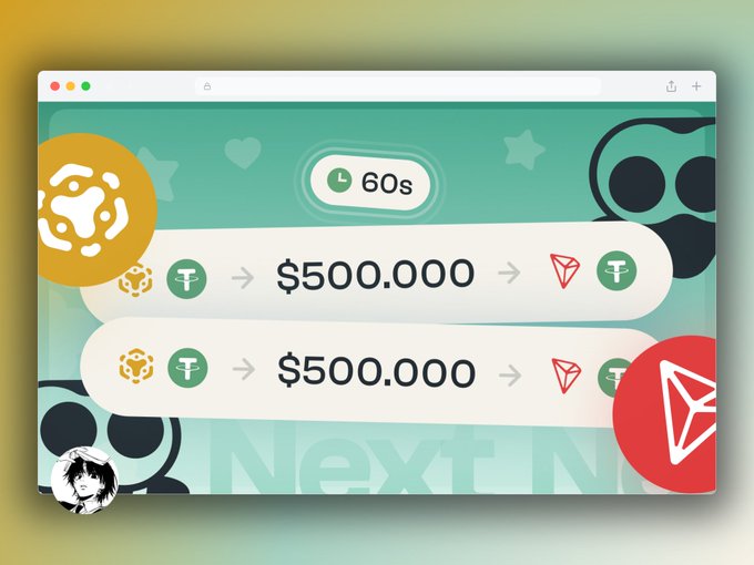 A screenshot of a crypto trading interface showing a 60-second timer and two transactions of $500,000 in USDT being converted to TRX tokens.
