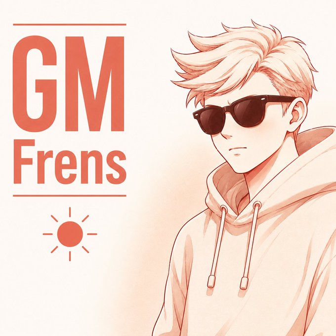 The image features a cartoon boy wearing sunglasses, a hoodie, and a hat with a sun design. The background of the image is white, which contrasts with the boy's outfit. The text "GM Frens" appears at the top left corner of the image, while the phrase "Another day to build. Another day to stack @quipnetwork points." is written below it. This suggests that the cartoon character might be a fan of a particular social media platform or has an interest in building and sharing content online.