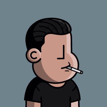 The image features a cartoon character, likely a man or boy, wearing a black shirt and holding a cigarette. The character appears to be smoking the cigarette while looking down at his feet. The background of the image is a solid blue color with some white text that reads "10k supply. 69 real people. The rest are NPCs." This suggests that the image might be related to an online game or platform, where players can interact with cartoon characters and engage in various activities.