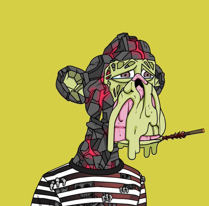 A cartoon illustration depicts a zombie-like creature with melting green skin, a rocky red and gray head, and a striped shirt, pierced through the mouth by an arrow, against a bright yellow background.