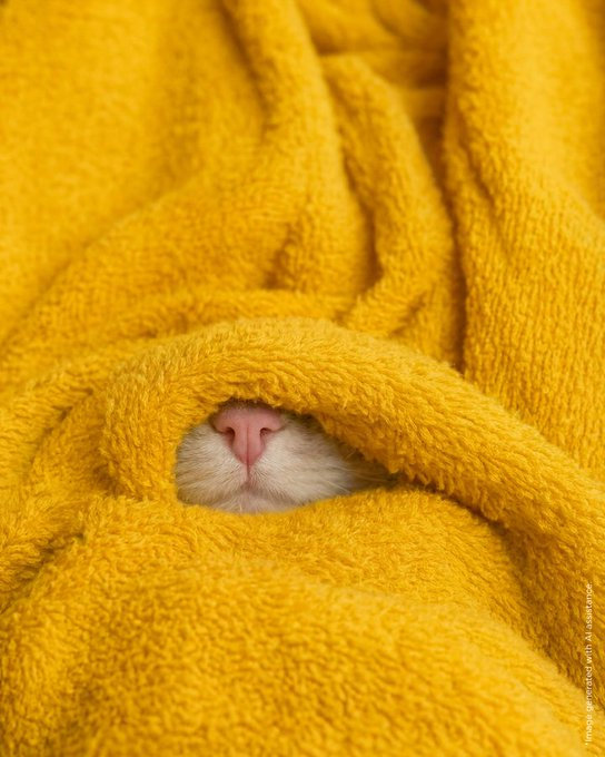 A fluffy white cat peeks out from beneath a cozy yellow blanket, with only its pink nose and white fur visible through a small opening, suggesting Binance may be hinting at a cat-themed meme coin launch on BSC. The image playfully connects to the post's speculation about cats becoming the next meme wave mascot, just as dogs led previous meme trends.