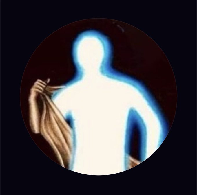 A glowing white silhouette of a hero-like figure appears within a circular frame against a dark background. The image visually represents the "0/hero position" referenced in the post, symbolizing an early investment stance in the token "$222" discussed in the accompanying commentary about a Robinhood Chain launch.