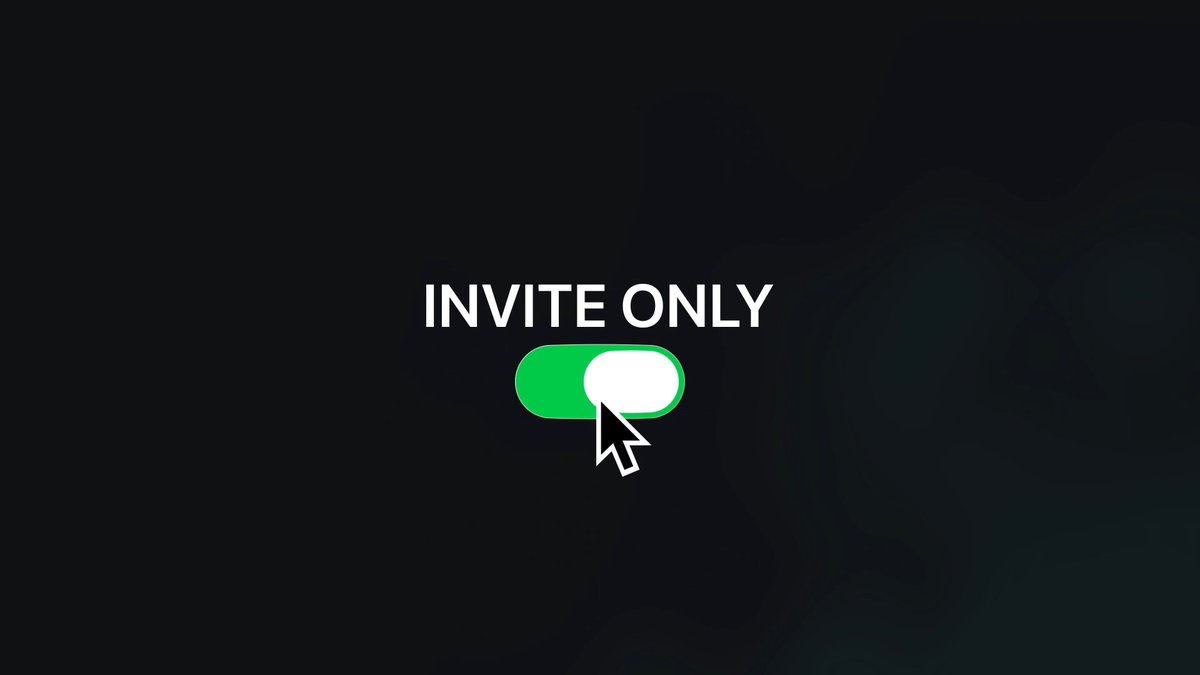 A digital graphic with a black background displays 'INVITE ONLY' text above a green toggle switch being clicked by a cursor arrow.