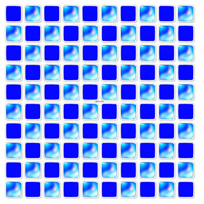 The image features a grid of blue square tiles set against a white background. The squares are arranged in rows and columns, creating an orderly pattern that can appear to be random when observed closely.