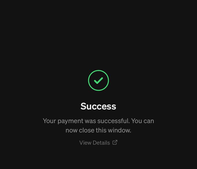 The image features a black confirmation screen displaying a green checkmark with the text "Success - Your payment was successful. You can now close this window," along with a "View Details" link. The image confirms the post's claim that the $ZYROX DEX payment was successful, supporting the celebratory announcement.