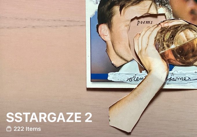 A webpage showing a collection titled 'SSTARGAZE 2' with 222 items, featuring an image of a person drinking from a golden goblet.