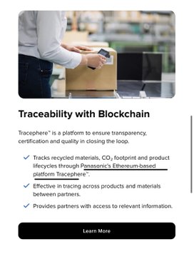 The image shows a person using a smartphone, likely taking a picture of an item they are holding or placing next to them. The text displayed on the screen reads "Tracephere" and "Tracephere blockchain", which suggests that the person is capturing information about this particular platform.