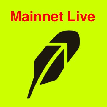 A graphic on a yellow background displays "Mainnet Live" in red text above a black rocket and feather icon, signifying the launch of Robinhood's blockchain. It marks the milestone of Robinhood Chain going live, tying into the post's announcement of the $HOOD-powered permissionless Layer 2 network.