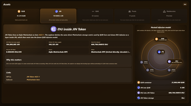 The image shows a screenshot of a Qubo app's "ENJ" page, which contains information about Enj Injection Therapy (EIT) for QUBO tokens. The screen displays various settings related to this therapy, including its purpose, how long it should be administered, and the number of sessions needed. This information is crucial for users who want to know more about using Enj Injection Therapy as an EIT method on their QUBO accounts.