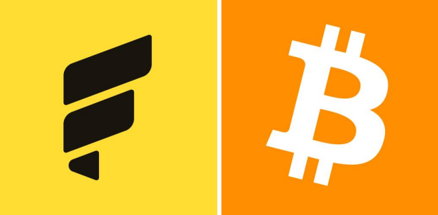 The image shows two dollar bills, one yellow with a black logo and the other white with a Bitcoin symbol. They represent the concept of "Flaxwatch" which is a company dealing in whale watching tours. The caption below the image states that the company is trading Bitcoins for dollars as a way to wipe out their debt completely and focus on future business growth.