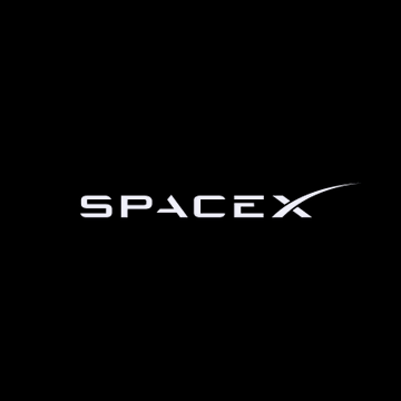 The image displays the SpaceX logo in white against a black background. It relates to the post by showcasing the official branding of SpaceX, the company mentioned in the news about its plans to build a moon factory using humanoid robots.