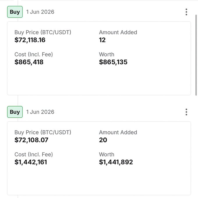 The image shows two spreadsheets with price information, including Bitcoin details such as the price per token, trade date, amount added or paid out, and the change received. The left spreadsheet displays the Bitcoin transaction information for someone who bought Bitcoin on June 26, 2021, while the right spreadsheet shows the same information for a person who sold the cryptocurrency in December. In both spreadsheets, there are also columns containing dollar amounts in dollars, and they seem to be discussing how much worth was gained or lost with respect to the initial purchase price of $72,106.81.