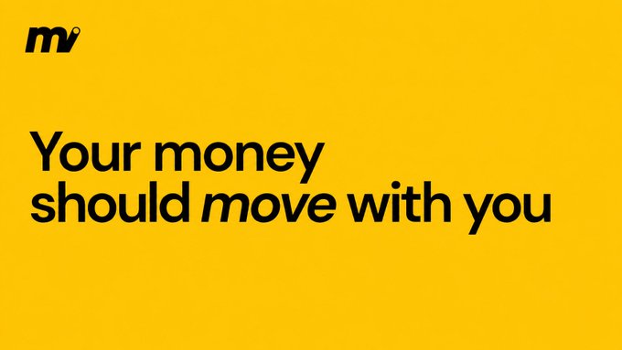 A yellow advertisement with the tagline 'Your money should move with you' alongside an 'mv' logo.