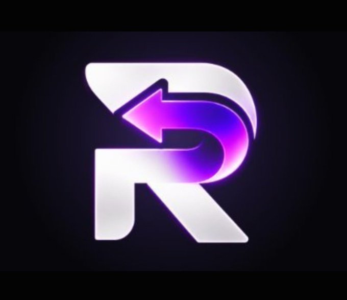 A stylized logo featuring a white letter "R" with a purple and pink arrow integrated into the design, set against a dark background.