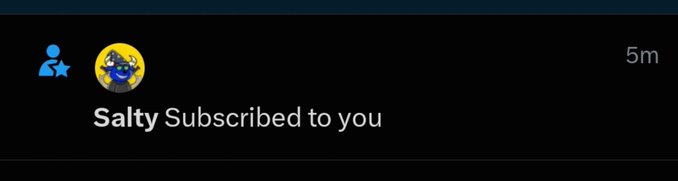 A notification from a streaming platform showing that a user named "Salty" has subscribed to the channel, posted 5 minutes ago, with a yellow avatar icon and a person/star indicator. This image illustrates the post's shoutout to @SaltyOnChain, celebrating the subscriber as part of a "Winners Wednesday" moment of community support.