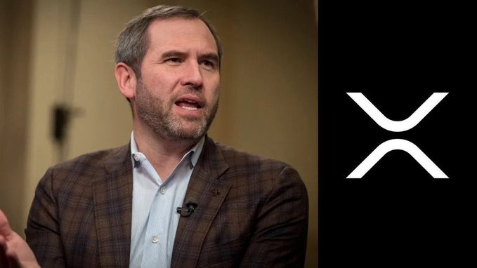 A man in a brown plaid jacket speaking in what appears to be an interview setting, with the XRP logo displayed on a black background to his right.