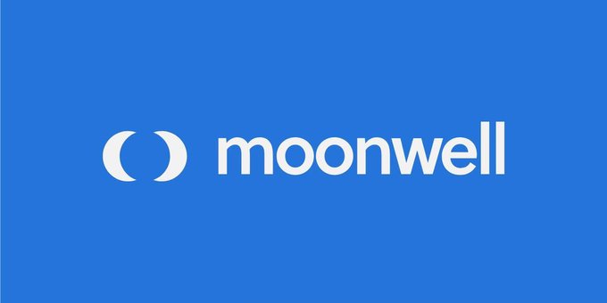 The 'moonwell' logo in white text with a stylized parenthesis icon on a blue background.