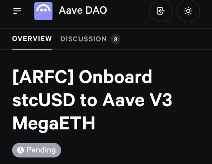 The image shows a screenshot of a conversation happening over text-based platforms, likely in the context of a discussion or review about an online service called "Aave Dao" (Dutch for Bitcoin). The main focus seems to be on the development process, including discussions and updates related to adding "@CapApp" to the deployment. There is also a social media element, as indicated by two Twitter mentions with @CapsApp (a Twitter username) and a post about the service being added to the megaETH project.