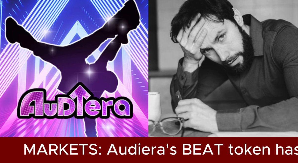 The image shows an advertisement for Audera's token called "Audiura's BEAT token" placed next to a man who seems to be wearing a shirt. The advertisement also mentions that Audera's token has lost nearly 75% of its value in just one week after a crazy surge, as indicated by the post on social media from Audera Web3. This event is captured at June 12, which marks the end of the month and a significant drop in the token's value. The image seems to be promoting awareness about the performance issues surrounding Audera's token, possibly cautioning potential investors or users against the hype and exaggerated returns associated with this particular token.