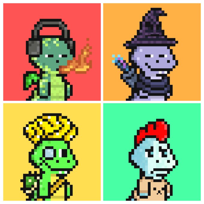 A pixel art image featuring four Plants vs. Zombies characters in colored quadrants: a zombie with headphones, a wizard zombie, a sunflower zombie, and a zombie chicken.
