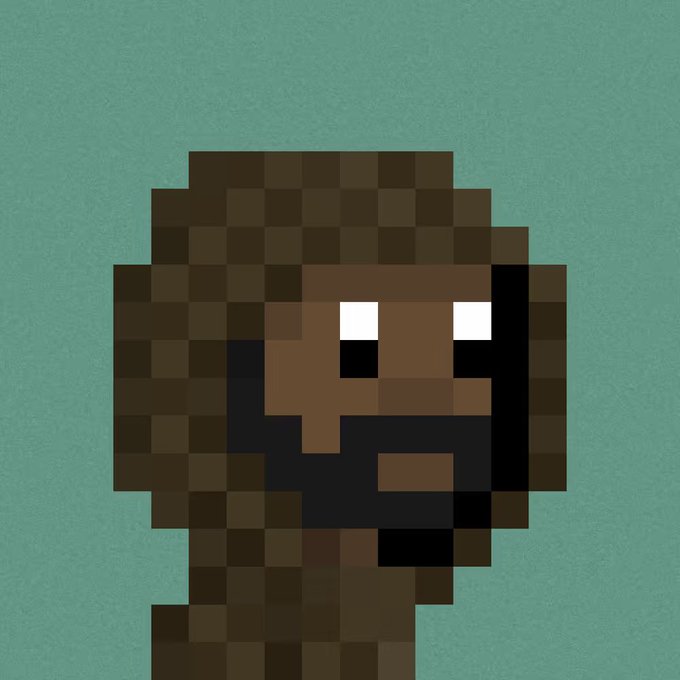A pixel art rendering of a Minecraft character's head with a beard against a solid teal background.