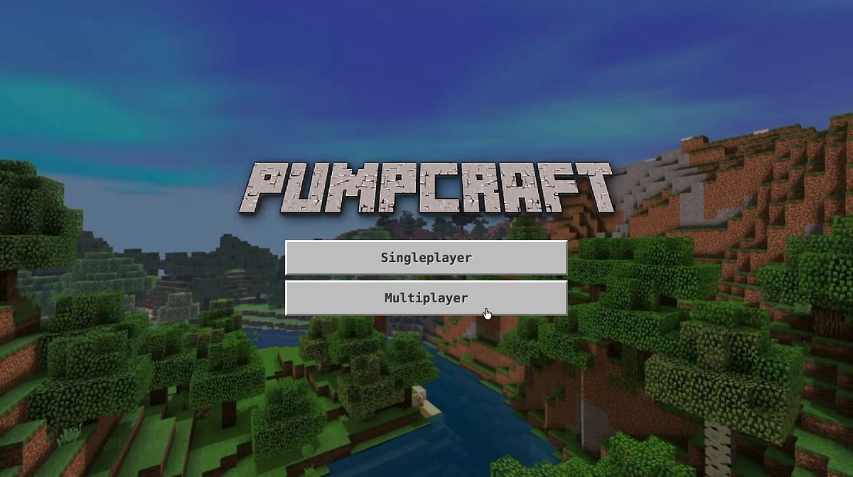 The image shows a game trailer for PumpCraft with mountains, trees, a river, and clouds visible. The focus of this scene is a player named "An" who appears to be playing or testing out pumpcraft in the game. Another player, known as "chat", seems to be actively participating in the same activity within the game. The post mentions that PumpCraft is live and invites players to build their game online at pumpfun/game, providing detailed information about the game's structure and features.