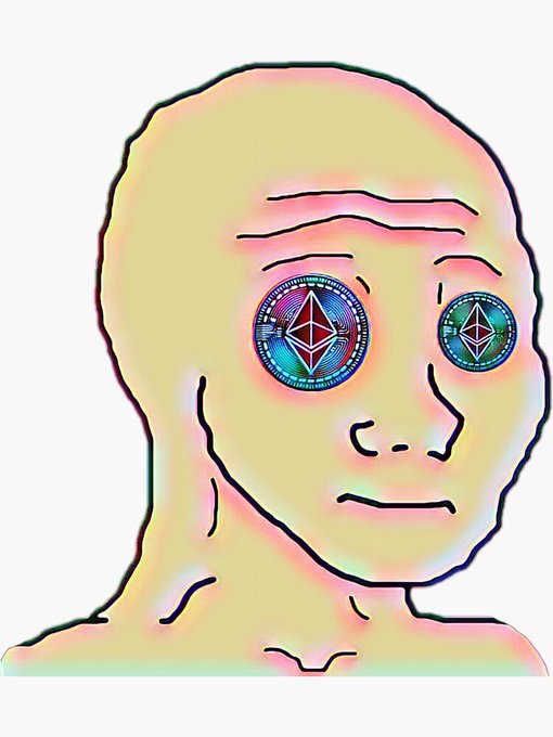 A bald Wojak figure with rainbow chromatic aberration has glowing Ethereum logos in place of his eyes, symbolizing bullish crypto optimism—directly tying into the post's prediction of Ethereum reaching $3000 and Wojak token hitting $100M.