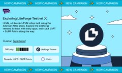 The image shows a promotional graphic for a "Superboard Campaign" featuring "Explore the Liteforge Partners" with a cartoon rocket ship launching into a starry sky, illustrating the campaign's aim to introduce users to LiteForge ecosystem projects through Superboard.
