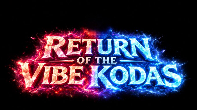 A logo reading 'RETURN OF THE VIBE KODAS' in stylized text with red and blue flames on a black background.