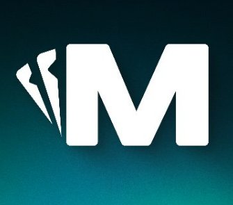 A logo featuring a white letter 'M' with stylized card suit shapes (including a star) on the left, set against a dark teal gradient background.