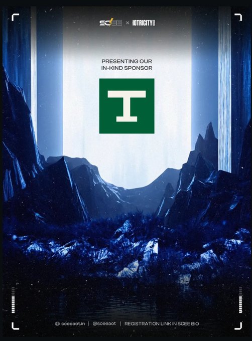 A dark blue promotional graphic for SCEE x 10TRICITYI announcing 'T' as their in-kind sponsor, with registration info on Instagram.
