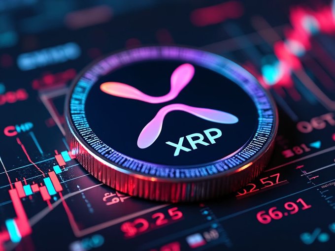 The image features a close-up of a coin placed at the center, which says "XRP" on it, and it's displayed within an infographic or graph with various data points surrounding it. The XRP coin is positioned right above this central figure, drawing attention to its importance in the current context. This coin seems to stand out due to its prominence amidst a sea of other coins represented by different colors or symbols, suggesting that it might be the focal point for those examining the data presented in the infographic or graph. The post references a specific time when XRP was losing and Bitcoin was gaining attention from crypto enthusiasts.