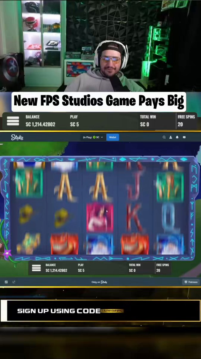 The image features a poster for a new game called "Wizard Tower" that allows players to use code from the post to play the game. The poster includes a man wearing a white shirt, glasses, and a hat sitting behind a slot machine with a green background. There is also an image of a slot machine on the poster. The text in the image encourages people to "Sign Up Using Code" and offers a prize for playing the game.