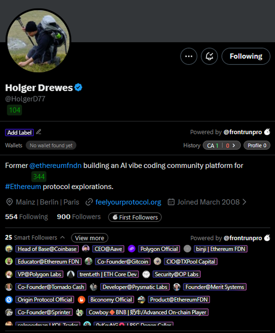 In the image, a screenshot of a social media post by an @base user who claims to be Holger Drewes and is an AI programming language developer at Ethereum Foundation. The post discusses the token called "Bankr" that has already been shipping for $70K. The @base user is tagging @EthereumFoundation in the chat, and they have also mentioned that a developer named @ethuempln is interested in it.