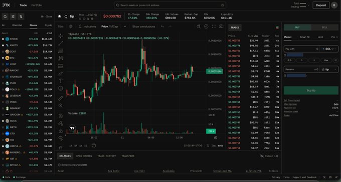 A cryptocurrency trading interface on JTX showing a BTC/USD chart with price $90,752 and various crypto assets in the sidebar.